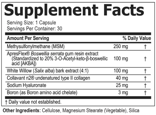 Flexafen Supplement Facts & Ingredients List